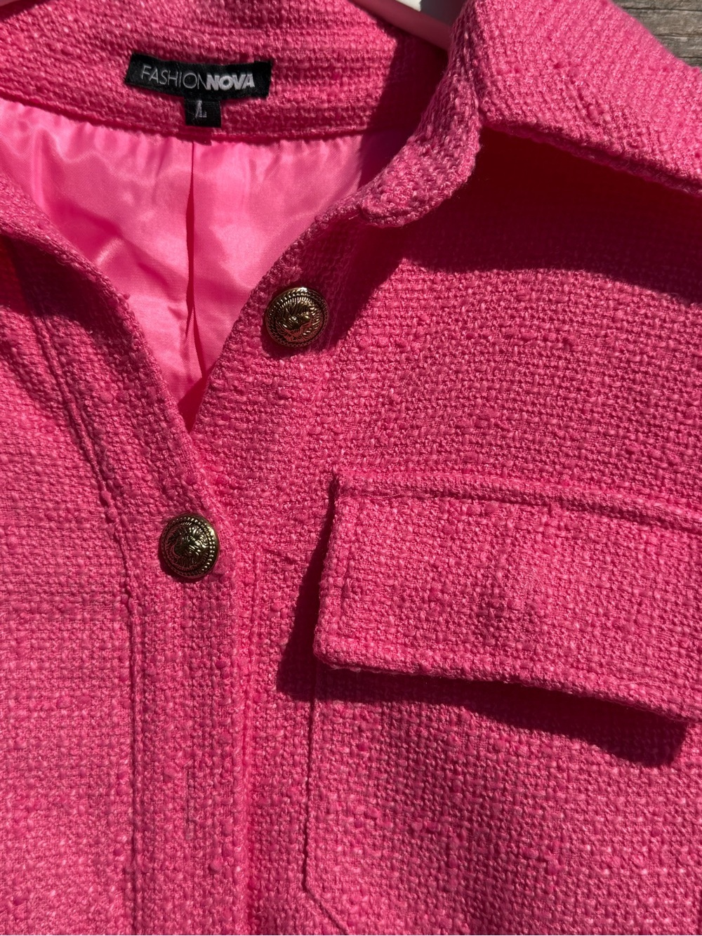 Pink Tweed Textured Button-Front Jacket - Picture 3 of 3